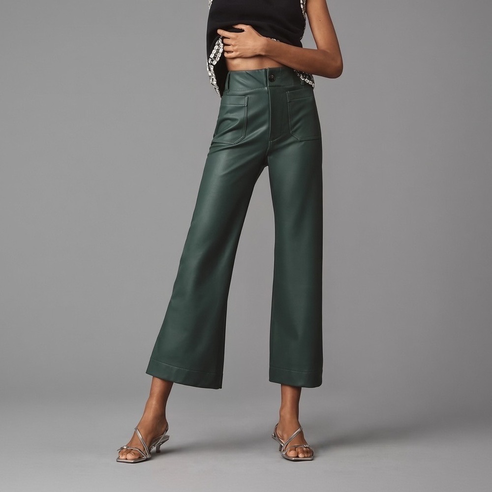 Maeve The Colette Faux Leather Wide Leg Pants 33 Tall Aqua Teal Anthropologie